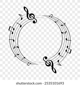 Music notes background, round musical frame, vector illustration.
