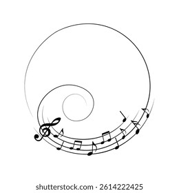 Music notes background, round musical frame, vector illustration.