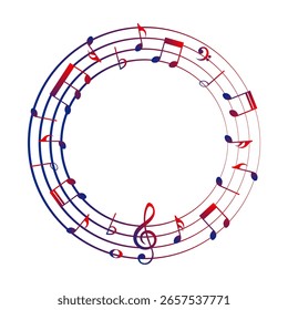 Notenhintergrund, runder musikalischer Rahmen, Vektorgrafik.