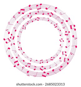 Fondo de notas musicales, marco musical redondo, Ilustración vectorial.