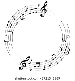Notenhintergrund, runder musikalischer Rahmen, Vektorgrafik.