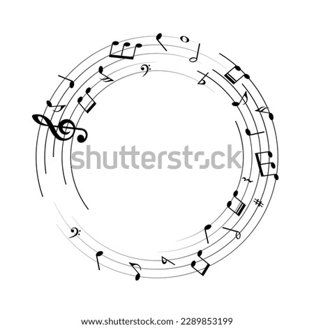 Music notes background, round musical frame, vector illustration.