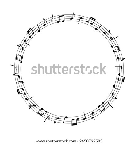 Music notes background, round musical frame, vector illustration.