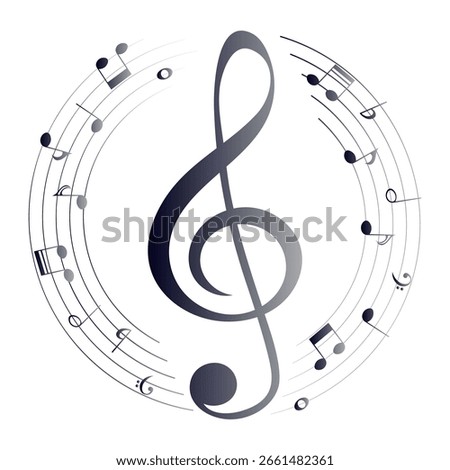 Music notes background, round musical pattern, vector illustration.