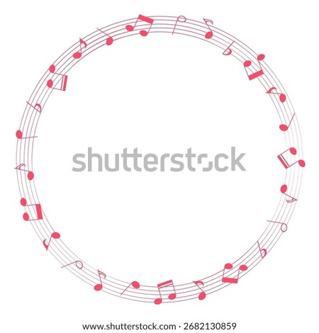 Music notes background, round musical frame, vector illustration.