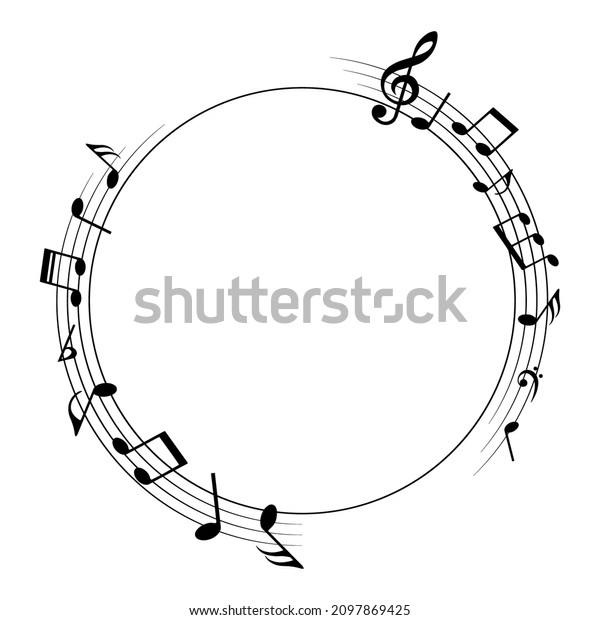 Music notes background, round musical\
frame, vector\
illustration.