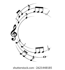 Music notes background, rounded musical element, vector illustration.