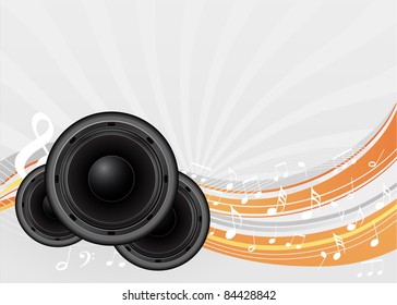 music notes background with speakers