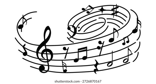 Fondo de notas de música, onda de notas de música aislada, fondo de notas musicales de grupo. Notas musicales.