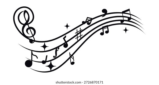 Fondo de notas de música, onda de notas de música aislada, fondo de notas musicales de grupo. Notas musicales.