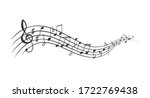 Music notes banner. Monochrome musical notes waves, sound backdrop. Vector illustration.