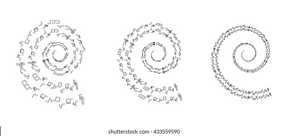 a music notes, bass and treble clef, black and white, on a white background, vector
