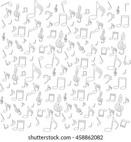 music notes, bass and treble clef, black and white, on a white background, vector