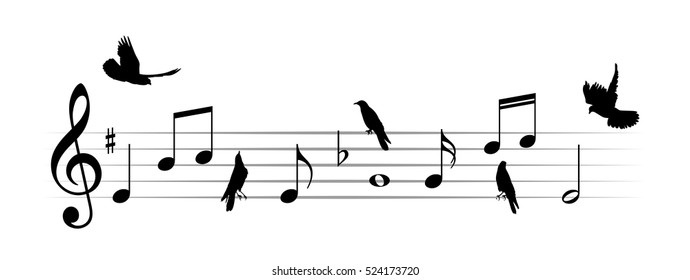 Music notes with birds. 