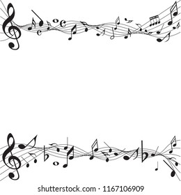 Music notes Black color. Music notes on rainbow line wave background. Black G-clef and music notes isolated vector illustration Can be adapt to Brochure, Annual Report, Magazine, poster.