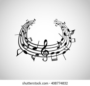 a music notes, black and white, on a gray background, vector