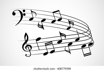a music notes, black and white, on a gray background, vector