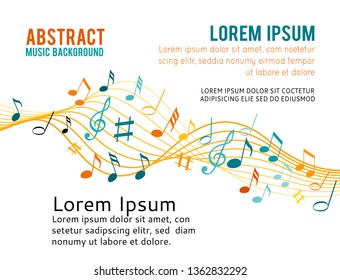Music notes blue and orange on a solide white background