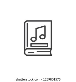 Music notes book outline icon. linear style sign for mobile concept and web design. Book with musical note simple line vector icon. Symbol, logo illustration. Pixel perfect vector graphics