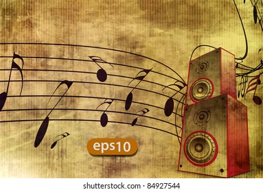 Music Notes With Music Box For Design Element, Vector Illustration