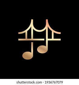 Music notes bridge logo design template. Vector element