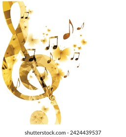 Notas musicales con mariposas aisladas ilustración vectorial. Fondo de la música para el cartel, folleto, bandera, flyer, concierto, festival de la música