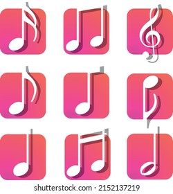 Music notes buttons set. Vector illustration