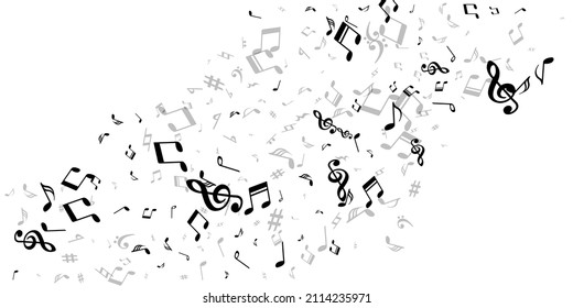 Music notes cartoon vector backdrop. Melody recording elements swirling. Jazz music wallpaper. Vintage notes cartoon silhouettes with sharp. Banner background.
