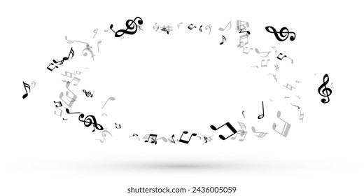 Music notes cartoon vector backdrop. Melody recording elements scatter. Party music concept. Modern notes cartoon silhouettes with sharp. Banner background.