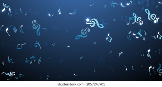Music notes cartoon vector background. Melody recording signs swirling. Pop music wallpaper. Vintage notes cartoon silhouettes with flat. Concert poster graphic design.