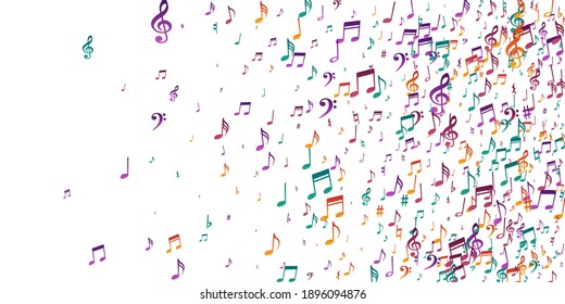 Music notes cartoon vector design. Song notation signs swirling. Disco music wallpaper. Grunge notes cartoon elements with flat. Banner graphic design.