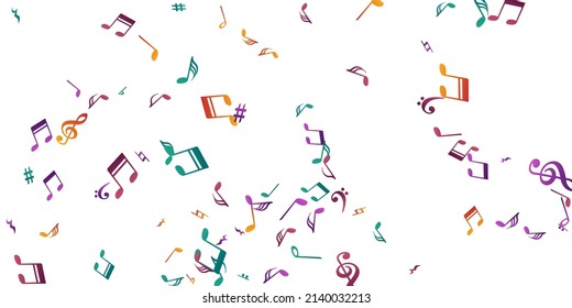 Music notes cartoon vector design. Song notation elements explosion. Pop music concept. Vintage notes cartoon silhouettes with treble clef. Party flyer backdrop.