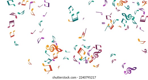 Music notes cartoon vector design. Melody recording elements scatter. Dance music illustration. Abstract notes cartoon silhouettes with treble clef. Banner graphic design.