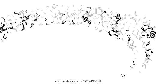 Music notes cartoon vector illustration. Audio recording elements placer. Jazz music wallpaper. Retro notes cartoon silhouettes with pause. Birthday card backdrop.