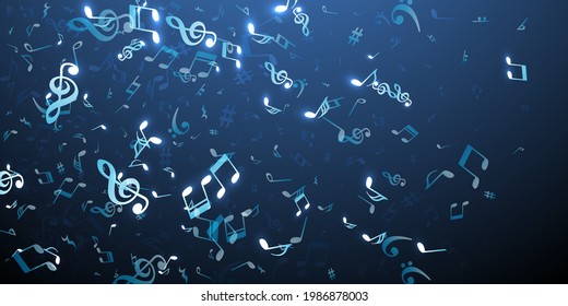 Musiknoten Cartoon, Vektorgrafik. Melody gibt Plakatzeichen. Radio-Musik-Illustration. Moderne Noten Cartoon-Schilder mit Treppenkreuz. Partyflieger-Grafikdesign.