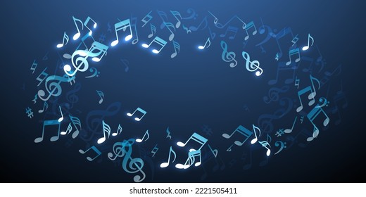 Music notes cartoon vector illustration. Audio recording elements placer. Jazz music illustration. Vintage notes cartoon silhouettes with treble clef. Party flyer graphic design.