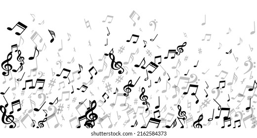 Music notes cartoon vector pattern. Melody recording signs swirling. Festival music pattern. Retro notes cartoon elements with sharp. Album cover background.