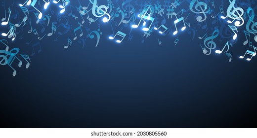 Music notes cartoon vector wallpaper. Audio recording signs swirling. Festival music concept. Funky notes cartoon elements with pause. Banner backdrop.