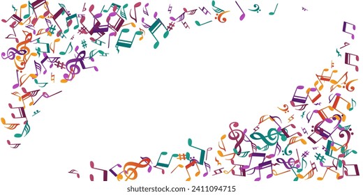 Music notes cartoon vector wallpaper. Audio recording signs placer. Classic music pattern. Modern notes cartoon silhouettes with sharp. Concert poster graphic design.