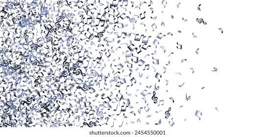 Music notes cartoon vector wallpaper. Symphony notation elements burst. Dance music pattern. Creative notes cartoon silhouettes with bass clef. Party flyer backdrop.