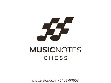 Notas musicales con el vector del logotipo del tablero de ajedrez