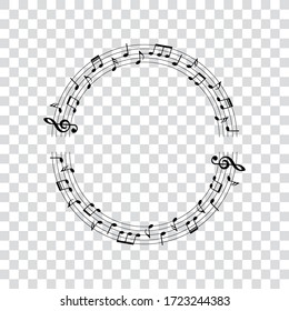 Music notes, circle halves with music notes, vector illustration.