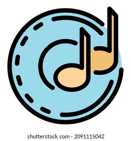 Music notes in a circle icon. Outline music notes in a circle vector icon color flat isolated
