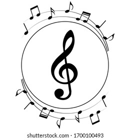 Music notes in circle, vector illustration.