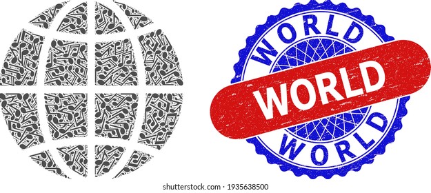 Music Notes Collage for Planet Globe and Bicolor Distress Seal