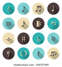 Music notes color icons set