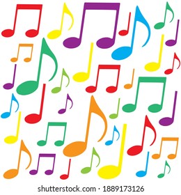 Music notes colorful background, musical pattern, vector illustration.