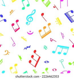 Music notes colorful background, musical pattern, vector illustration.