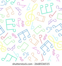 Music notes colorful background, seamless pattern, vector illustration.