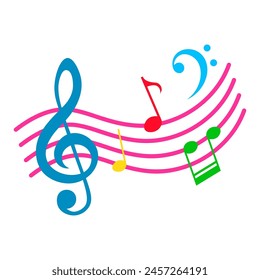 Music notes, colorful cartoon style musical design element, vector illustration.